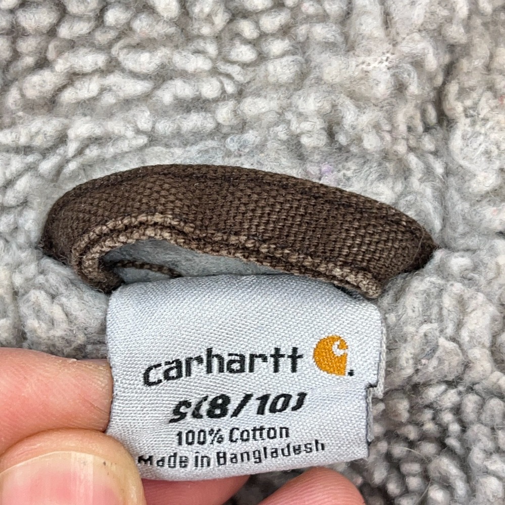 Vintage Carhartt Youth Small Brown Sherpa Lined Hooded C95 DKB Boys Chore Winter - Picture 2 of 12
